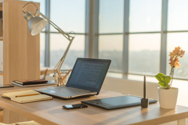 Calm lighting and organized workstation